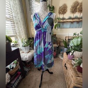 EUC Jonathan Martin Women’s Teal & Purple Belted Dress